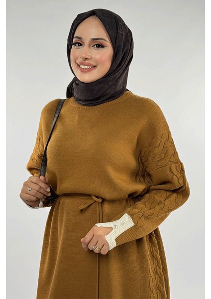 Örgü Detay Triko Elbise 18312 Taba fırsatları