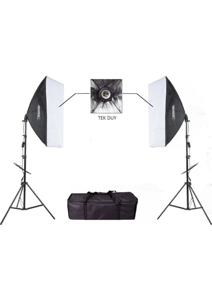 Ikili 50X70CM Softbox, Tek Duylu, Ayaklı Set