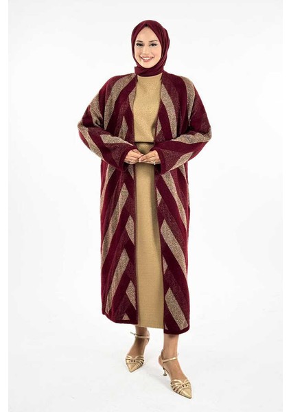 Geometrik Desenli Simli Hırka 18328 Bordo