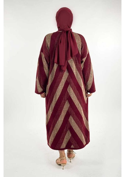 Geometrik Desenli Simli Hırka 18328 Bordo fiyatları