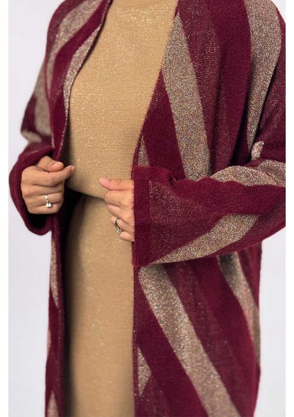 Geometrik Desenli Simli Hırka 18328 Bordo fırsatları