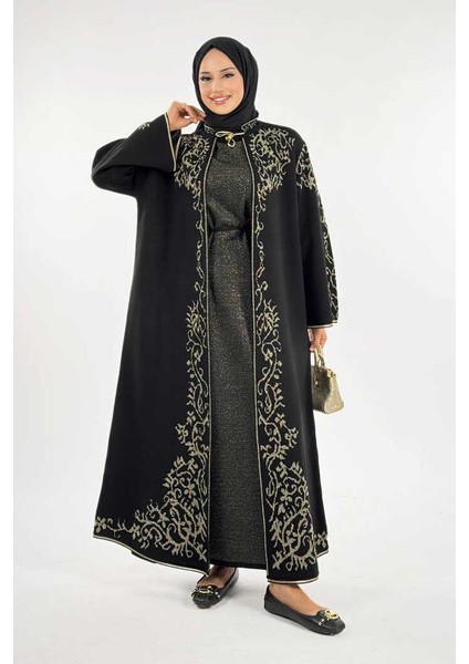Simli Desenli Hırka 18303 Siyah-Gold