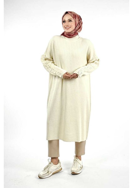 Fırfır Kol Triko Tunik 18305 Taş