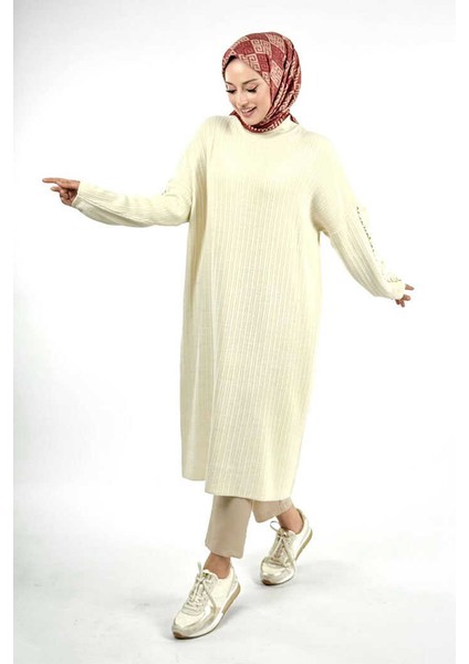 Fırfır Kol Triko Tunik 18305 Taş modelleri