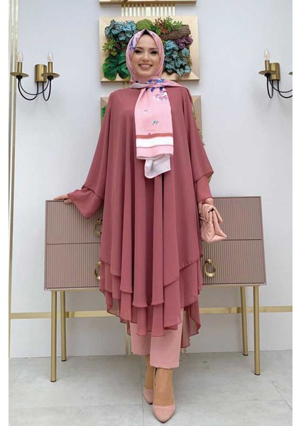 Kat Detaylı Tunik 3988 Gül Kurusu