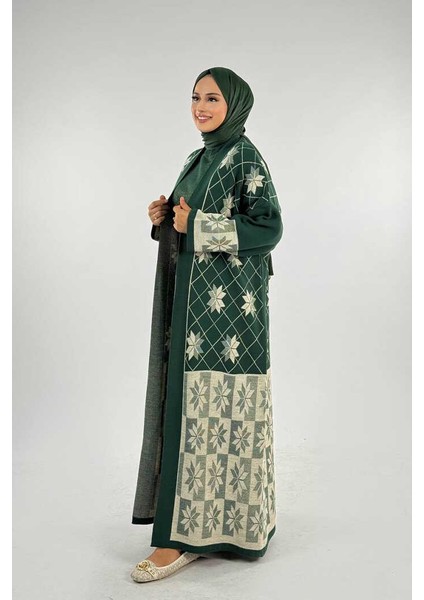 Kar Tanesi Desenli Uzun Triko Hırka 18166 Zümrüt modelleri