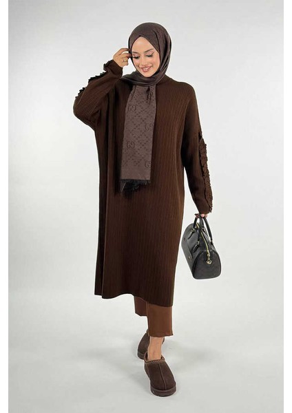 Fırfır Kol Triko Tunik 18305 Kahverengi