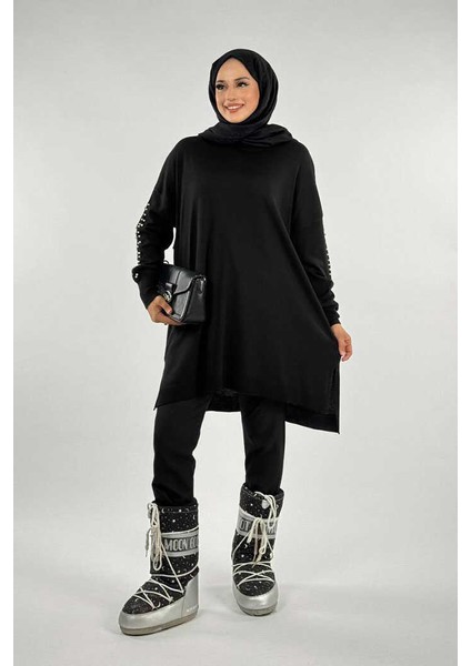 Inci Detaylı Triko Tunik 18309 Siyah