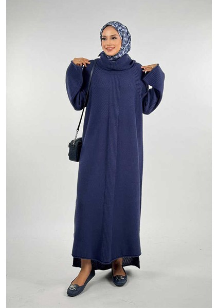 Boğazlı Triko Elbise 18209 Lacivert