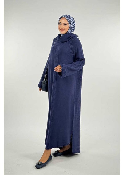 Boğazlı Triko Elbise 18209 Lacivert modelleri