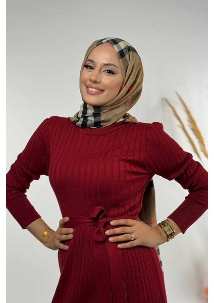 Kalın Fitilli Bel Kuşaklı Elbise 18319 Bordo fırsatları