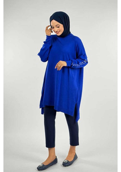Inci Detaylı Triko Tunik 18309 Saks