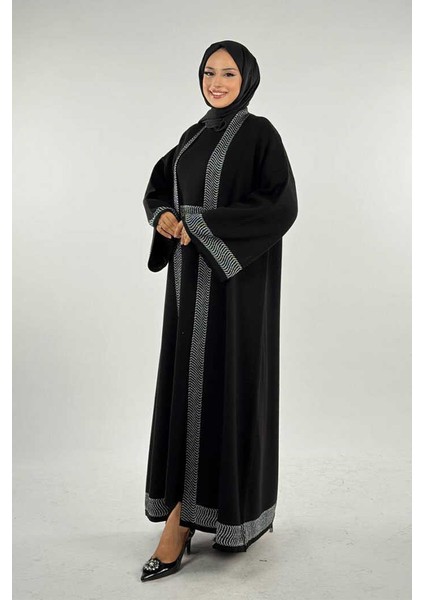 Şerit Desenli Elbise Hırka Takım 18311 Siyah-Gümüş modelleri