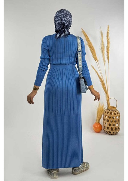 Kalın Fitilli Bel Kuşaklı Elbise 18319 Indigo fiyatları