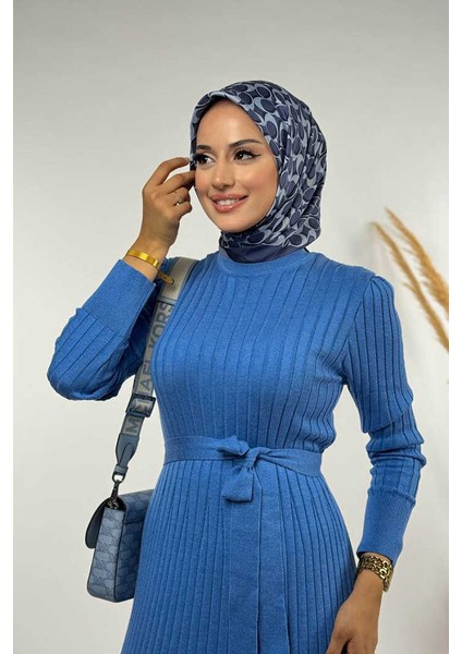 Kalın Fitilli Bel Kuşaklı Elbise 18319 Indigo fırsatları
