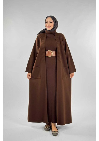 Cep Detaylı Triko Hırka 18313 Kahverengi