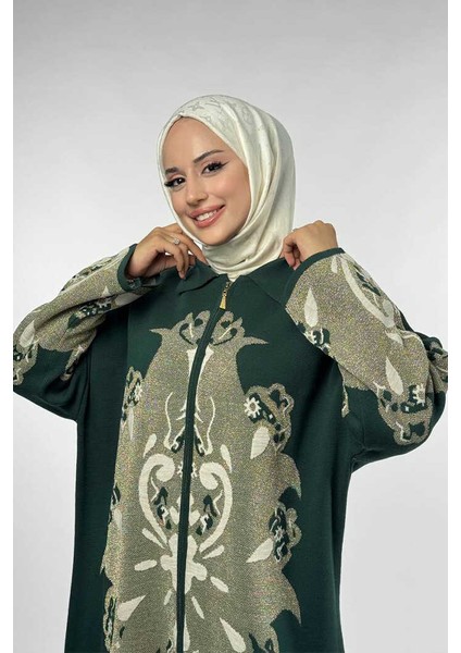 Desenli Fermuarlı Triko Hırka 18320 Zümrüt fırsatları