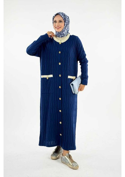 Desenli Triko Hırka 18207 Lacivert