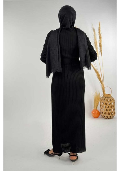 Kalın Fitilli Bel Kuşaklı Elbise 18319 Siyah fiyatları