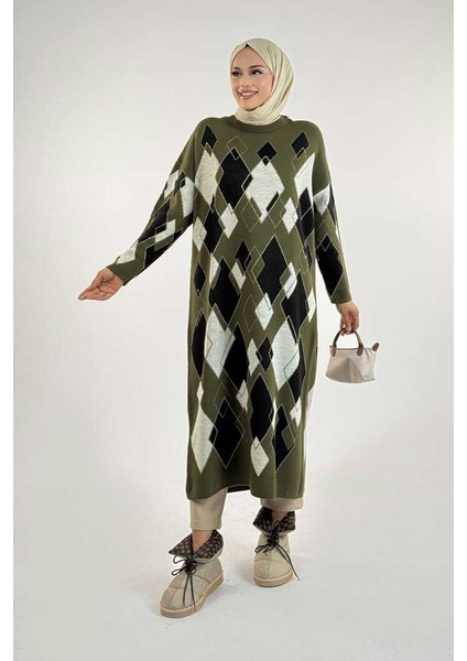 Geometrik Desen Tunik 18316 Haki