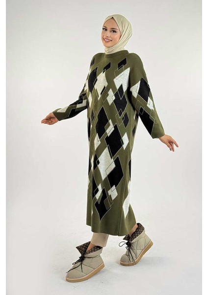 Geometrik Desen Tunik 18316 Haki modelleri