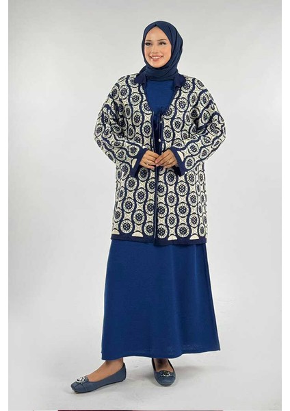 Yuvarlak Desen Triko Hırka 18324 Lacivert