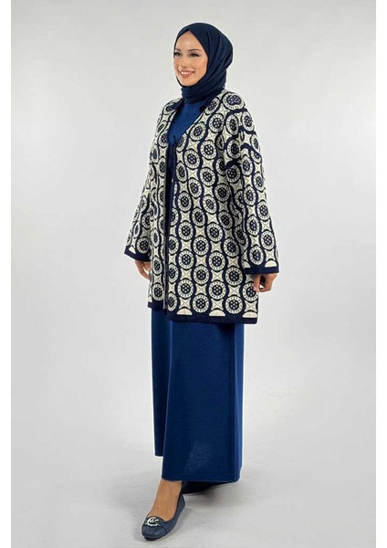 Yuvarlak Desen Triko Hırka 18324 Lacivert modelleri