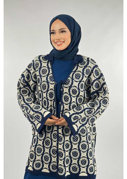 Yuvarlak Desen Triko Hırka 18324 Lacivert fırsatları