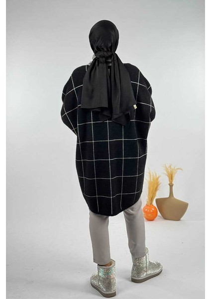 Kare Çizgili Düğmeli Hırka 18329 Siyah-Ekru fiyatları