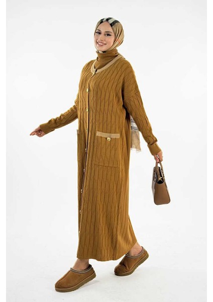 Desenli Triko Hırka 18207 Taba modelleri