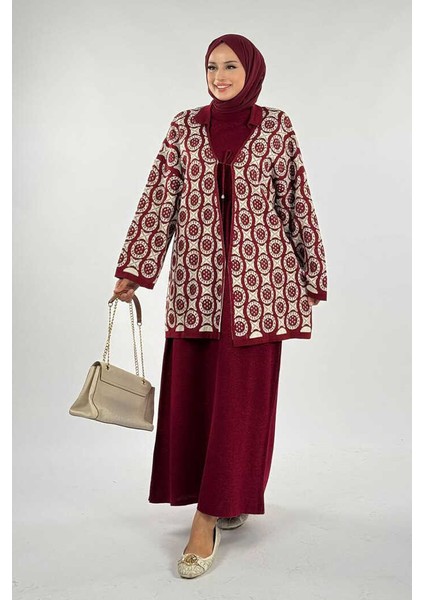 Yuvarlak Desen Triko Hırka 18324 Bordo