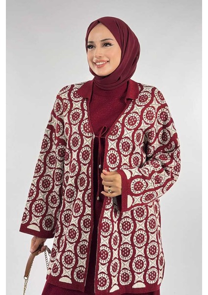 Yuvarlak Desen Triko Hırka 18324 Bordo fırsatları