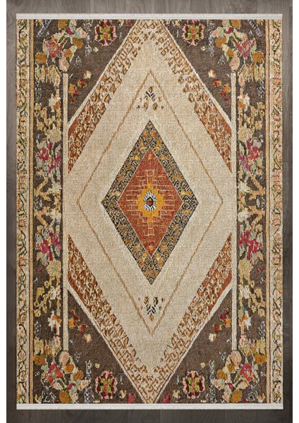 Göbekli Kahverengi Pamuk Dikdörtgen Modern Desenli Pamuk Makinada Yıkanabilir Hav Toz Vermez Leke Tutmayan Kaymaz Taban Dijital Makine Baskı Salon Yolluk Mutfak Halı