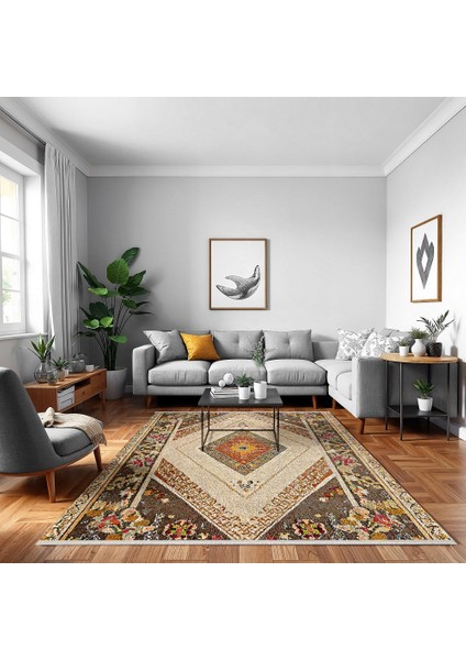 Göbekli Kahverengi Pamuk Dikdörtgen Modern Desenli Pamuk Makinada Yıkanabilir Hav Toz Vermez Leke Tutmayan Kaymaz Taban Dijital Makine Baskı Salon Yolluk Mutfak Halı fiyatları