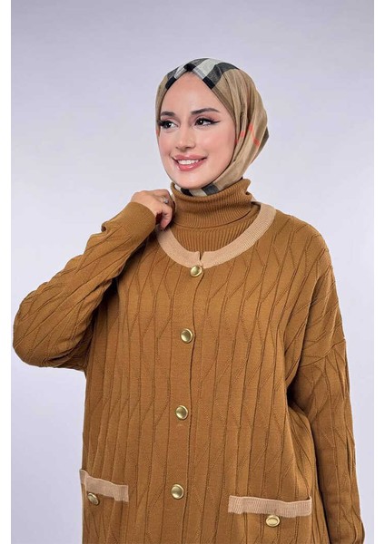 Desenli Triko Hırka 18207 Taba fırsatları