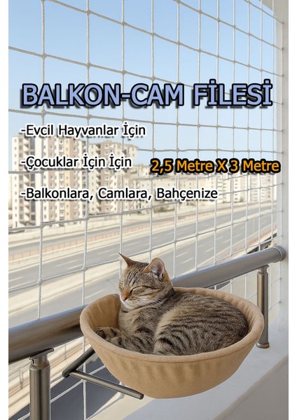 Çocuk Kedi Hayvan Güvenlik Balkon Filesi 2,5 Metrex3 Metre Balkon Cam Bahçe Çocuk Kedi Koruyucu File