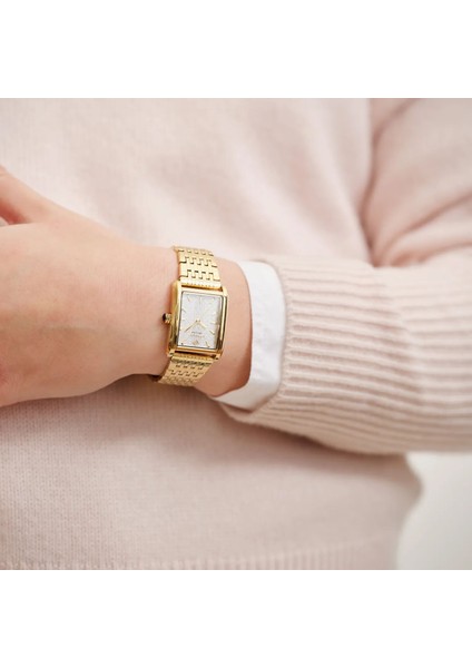 G173002 Kadın Kol Saati – Dikdörtgen Kasa, Altın Renk Çelik Kordon, Şık ve Zarif Tasarım fiyatları