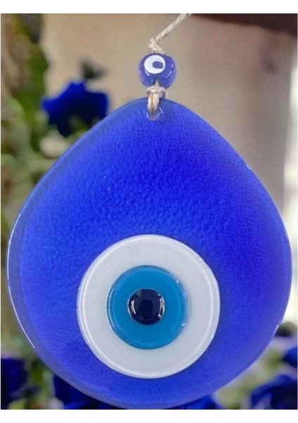 Orta Boy Şeffaf Mavi Damla Desen Nazar Boncuklu Duvar Dekoru Cam Duvar Süsü