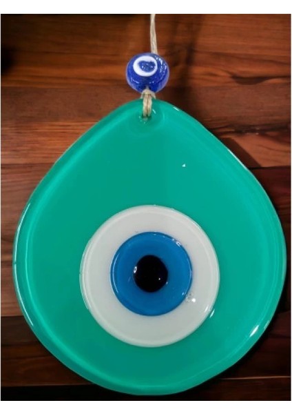 Mavi Nazar Boncuklu Açık Yeşil Renk Nazar Boncuklu Damla Desen El Yapımı Duvar Süsü