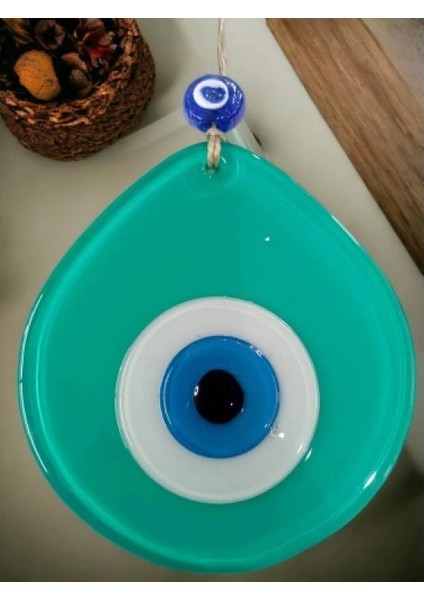 Mavi Nazar Boncuklu Açık Yeşil Renk Nazar Boncuklu Damla Desen El Yapımı Duvar Süsü fırsatları