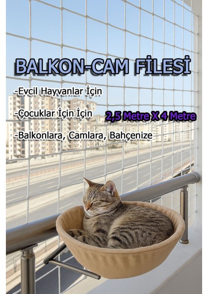 Çocuk Kedi Hayvan Güvenlik Balkon Filesi 2,5 Metrex4 Metre Balkon Cam Bahçe Çocuk Kedi Koruyucu File