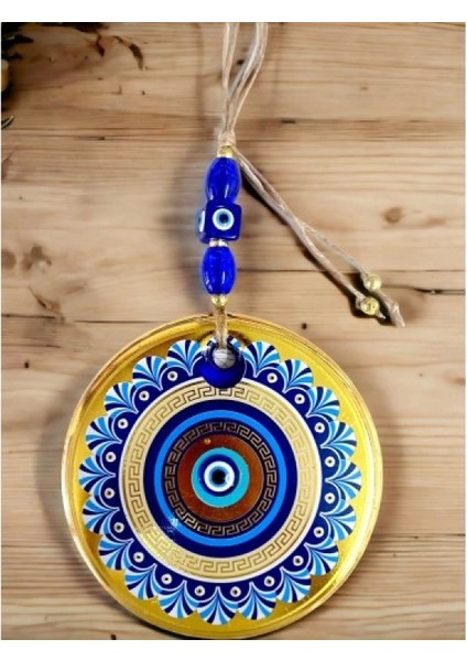 Gold Cam Üzeri Mavi Motifli Nazar Boncuklu Göz Detaylı Duvar Süsü fiyatları