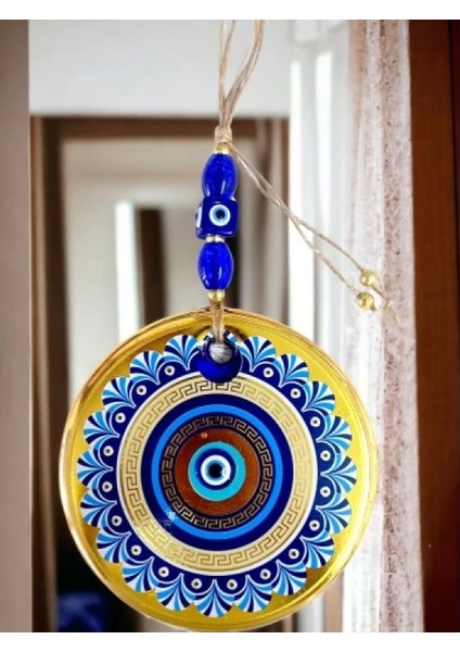 Gold Cam Üzeri Mavi Motifli Nazar Boncuklu Göz Detaylı Duvar Süsü fırsatları