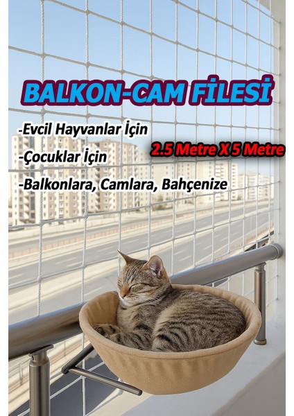 Çocuk Kedi Hayvan Güvenlik Balkon Filesi 2,5 Metrex5 Metre Balkon Cam Bahçe Çocuk Kedi Koruyucu File