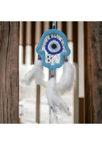 Nazar Boncuğu Motifli Turkuaz Fatma Ana Eli Duvar Süsü El Işçiliği Duvar Dekoru indirimleri