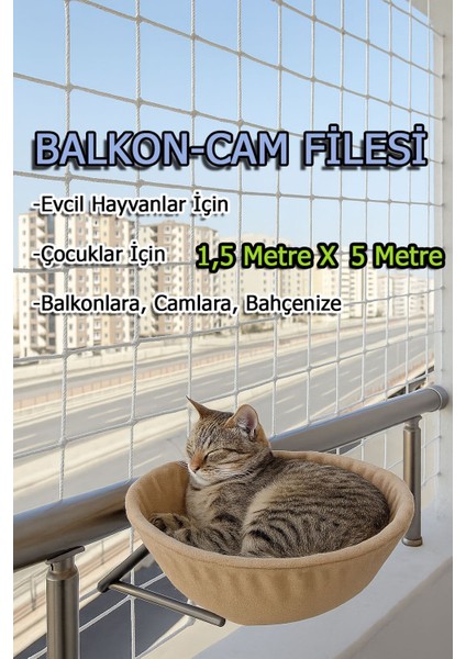 Çocuk Kedi Hayvan Güvenlik Balkon Filesi 1,5 Metrex5 Metre Balkon Cam Bahçe Çocuk Kedi Koruyucu File