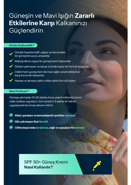 Yüksek Koruma Faktörlü Güneş Kremi Spf 50+ Uva- Uvb Pa+++ Blue Light 50 ml indirimleri