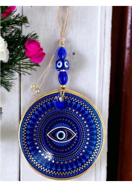 Mavi Camlı Nazar Boncuklu Göz Motifli Duvar Süsü Mavili Sarılı Duvar Dekoru fiyatları