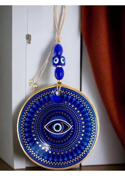 Mavi Camlı Nazar Boncuklu Göz Motifli Duvar Süsü Mavili Sarılı Duvar Dekoru indirimleri