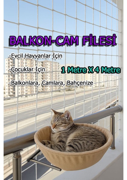 Çocuk Kedi Hayvan Güvenlik Balkon Filesi 1 Metrex4 Metre Balkon Cam Bahçe Çocuk Kedi Koruyucu File